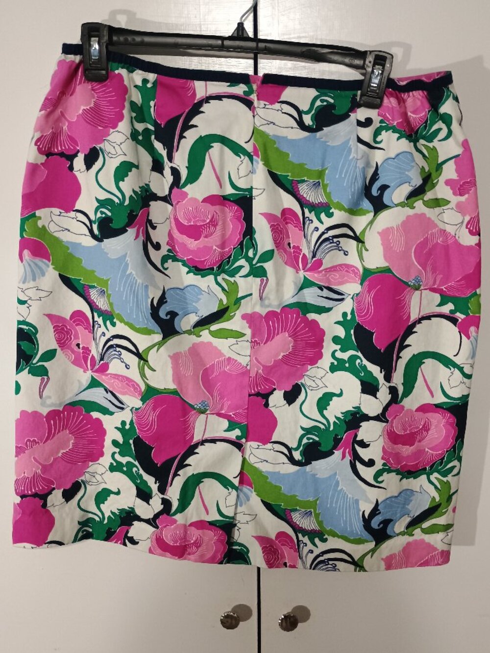 Talbots Woman 16W Floral Pencil Skirt Pink Green Blue Cotton Lined - Picture 3 of 7